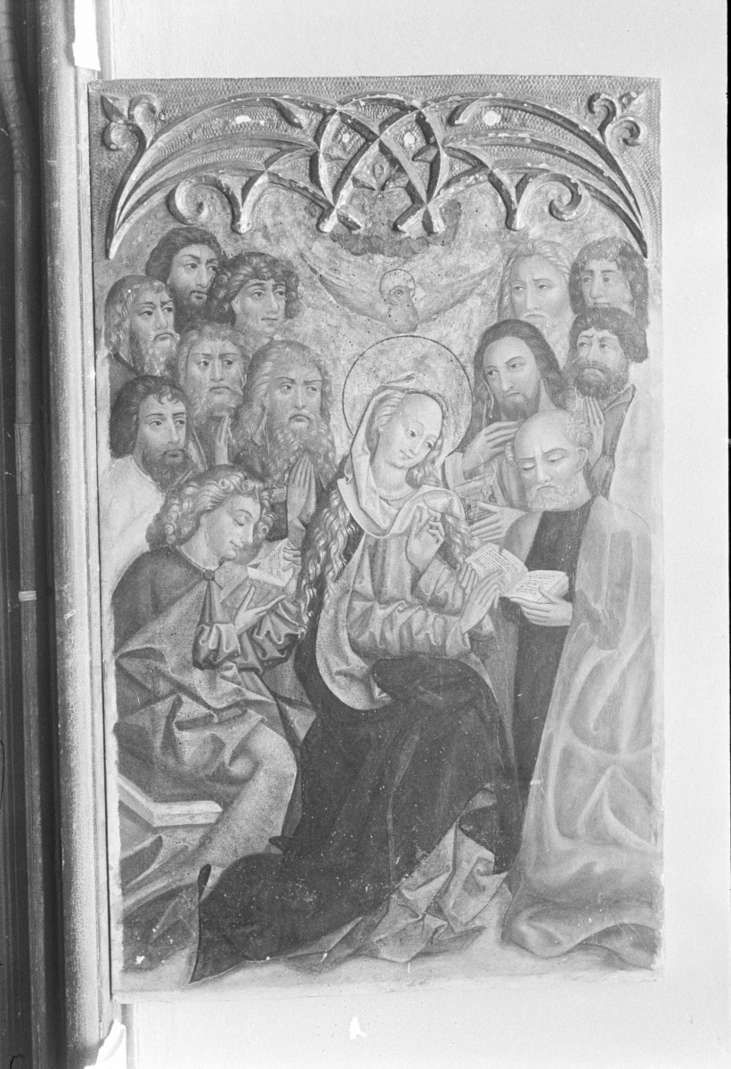 malarz nieznany - kwatera tryptyku z Szańca - rewers - zesłanie ducha św., tempera, drewno, Muzeum Sztuki w Łodzi, skan 1