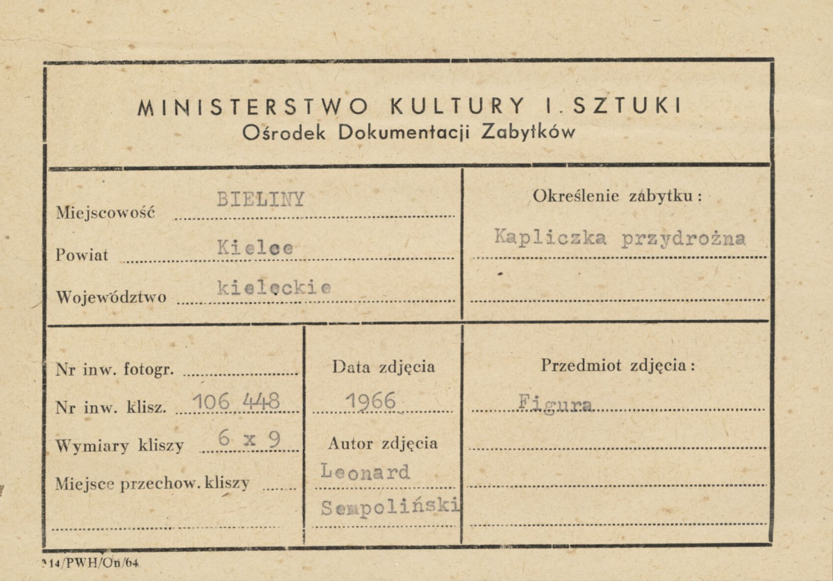 Figura drewniana z kapliczki przydrożnej - metryczka, skan 1