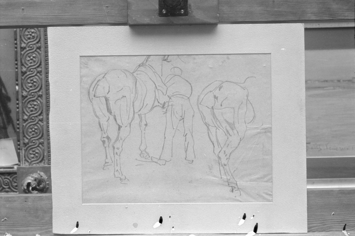 Muzeum Śląskie we Wrocławiu, Michałowski Piotr "Studia końskie - kucie konia", ołówek 260x335 mm, skan 1