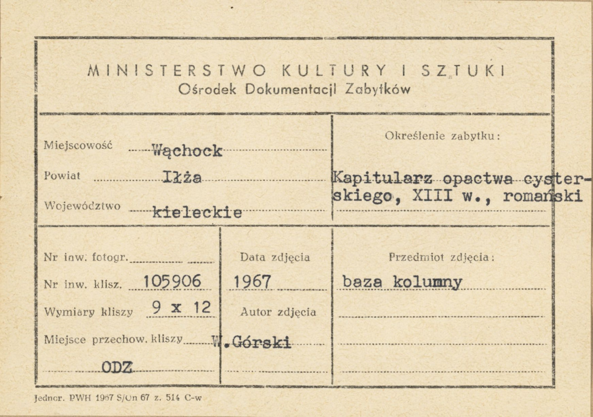 Zespół opactwa Cystersów - klasztor, kapitularz, baza kolumny - metryczka, skan 1