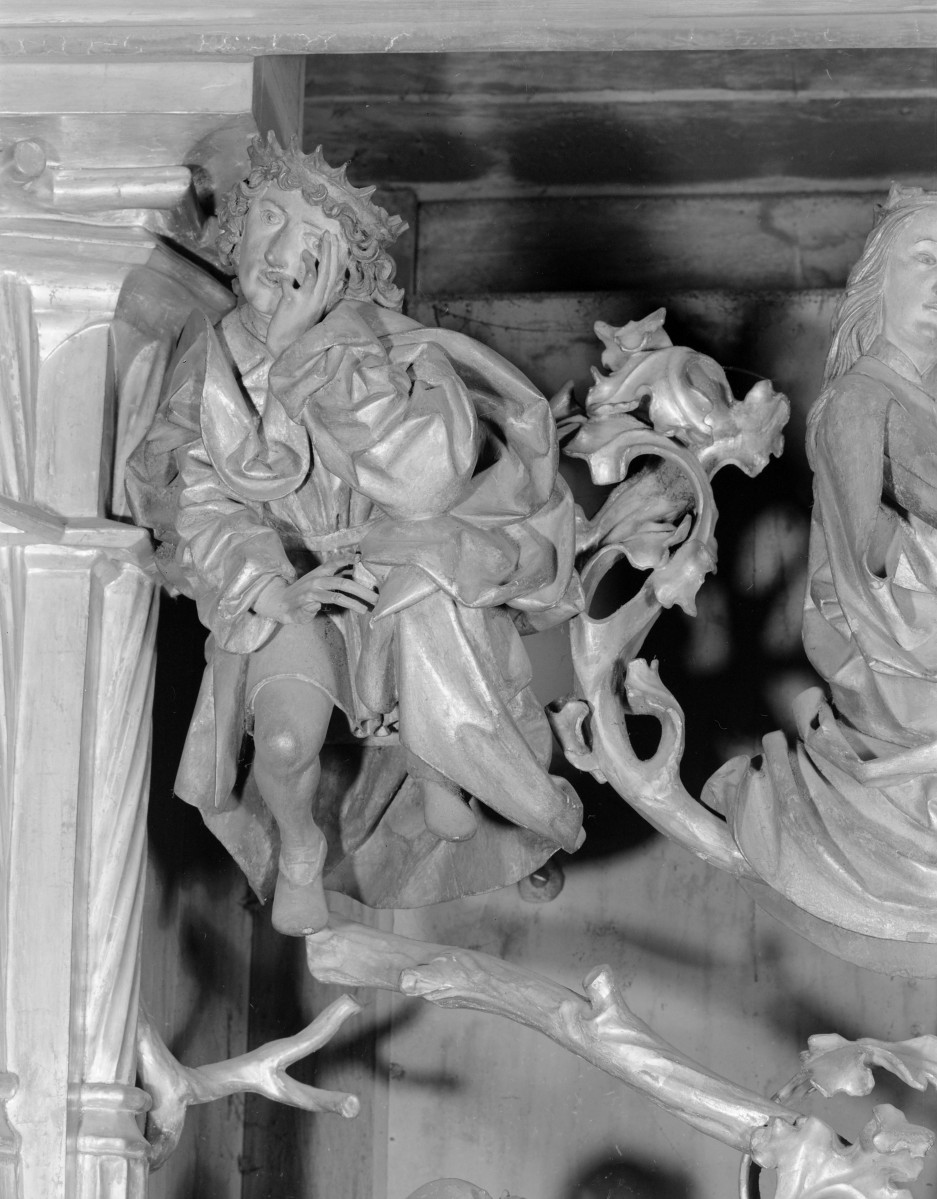 Kościół Mariacki pw. Wniebowzięcia Najświętszej Marii Panny - ołtarz Wita Stwosza: Predella - drzewo Jessego figura mężczyzny, skan 1