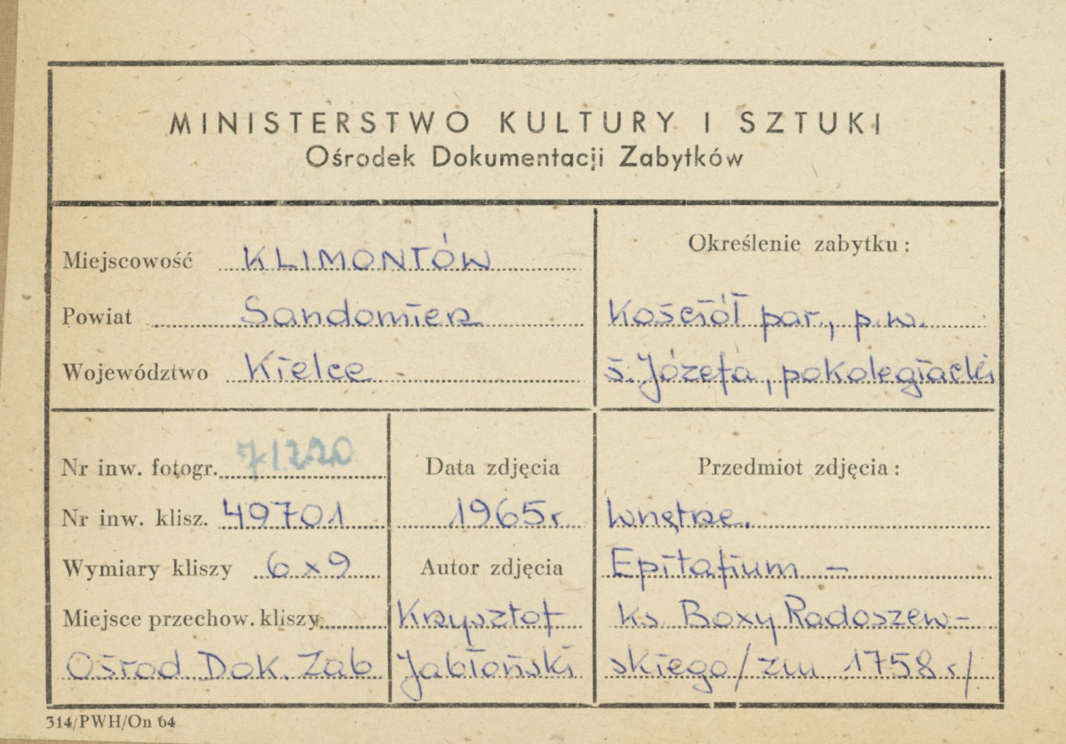 Kościół parafialny - wnętrze, epitafium ks. Boxy Radoszewskiego - metryczka, skan 1