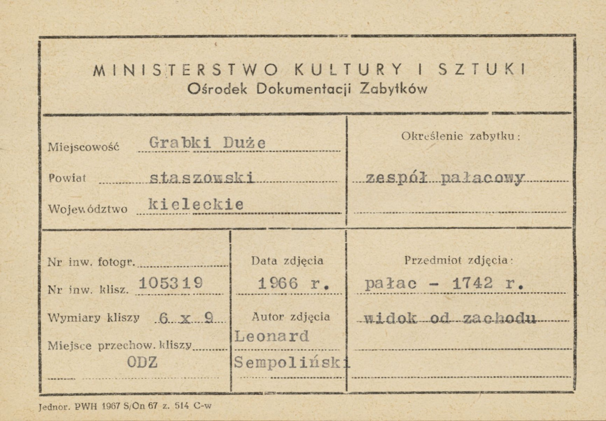 Zespół pałacowy - widok pałacu i pawilonu od  strony zach. - metryczka, skan 1