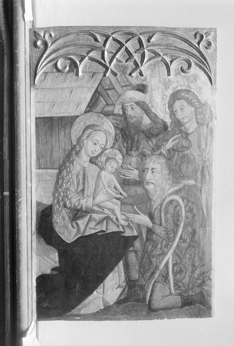 malarz nieznany - kwatera tryptyku z Szańca - rewers - pokłon 3 króli, tempera, drewno, Muzeum Sztuki w Łodzi, skan 1