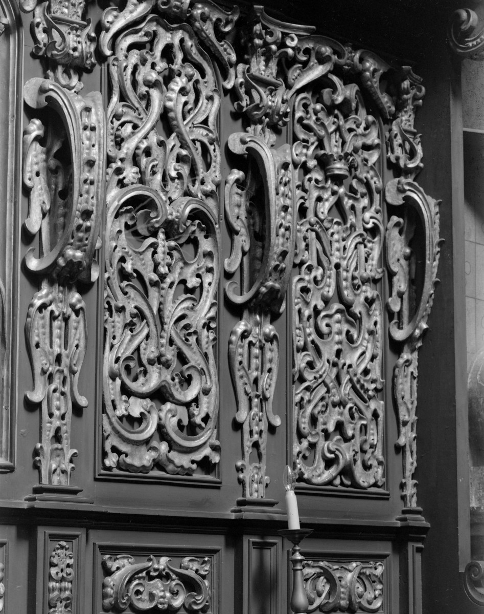 Kościół Mariacki pw. Wniebowzięcia Najświętszej Marii Panny - stalle w prezbiterium (ok. 1635), fragment, F. Möller, skan 1
