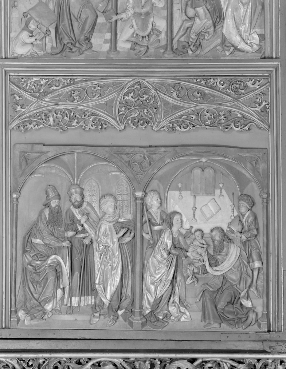 Kościół Mariacki pw. Wniebowzięcia Najświętszej Marii Panny - ołtarz Wita Stwosza: zamknięty, skrzydło lewe - Ofiarowanie Chrystusa, skan 1