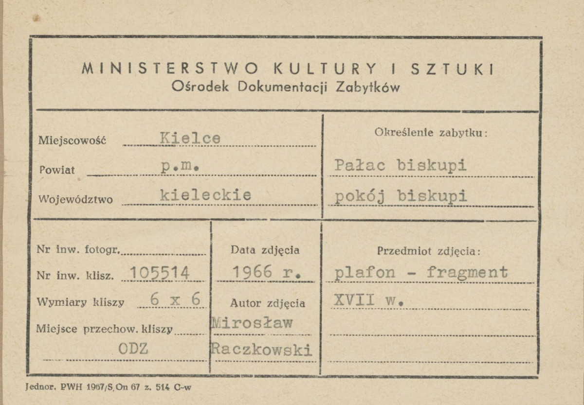 Pałac biskupów - wnętrze, pokój biskupi, plafon ze sceną Sądu nad arianami - fragment  - metryczka, skan 1