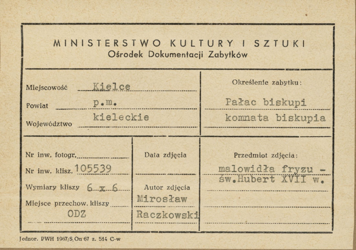 Pałac biskupów - wnętrze, komnata biskupia, fragment malowidła na fryzie - metryczka, skan 1