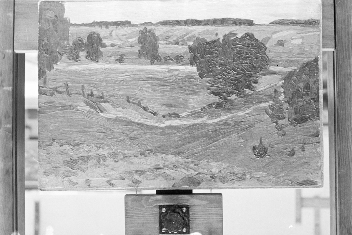 Muzeum Pomorskie w Toruniu, Ruszczyc Ferdynand "Pejzaż z okolic Bohdanowa", olej tektura, skan 1