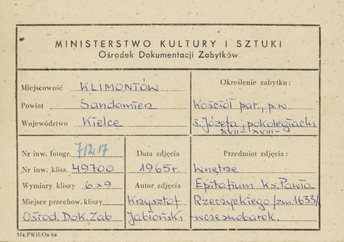 Kościół parafialny - wnętrze, epitafium ks. Pawła Rzeczyckiego - metryczka, skan 1