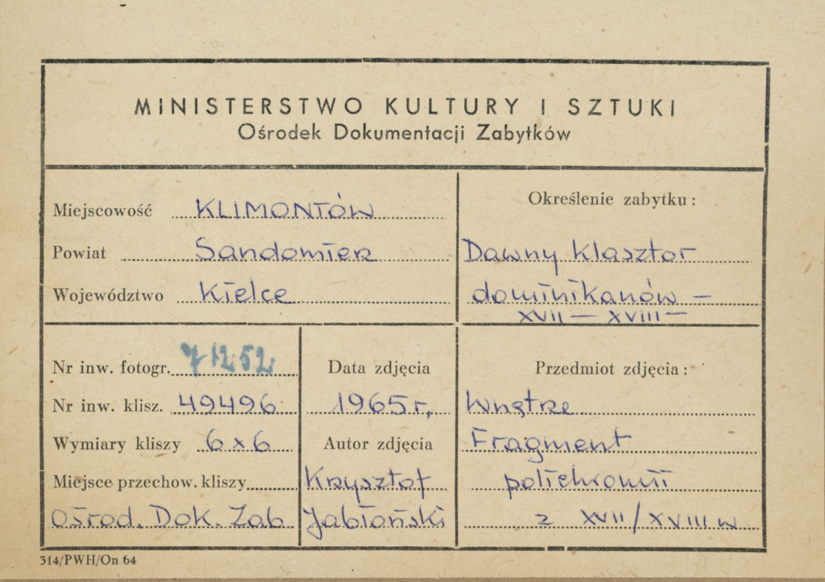 Zespół klasztorny - fragment malowideł ściennych - metryczka, skan 1