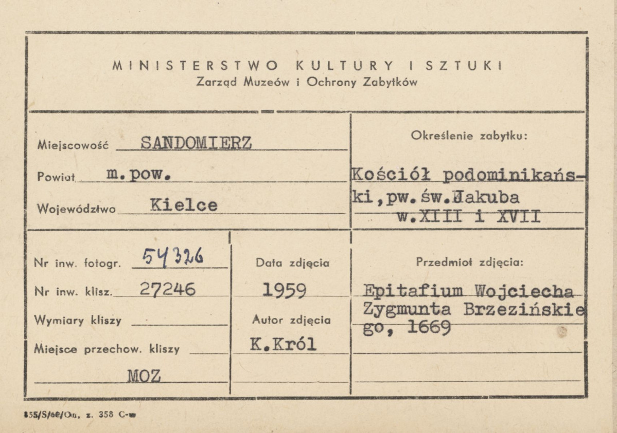  Zespół klasztorny Dominikanów - kościół, wnętrze, epitafium Wojciecha Zygmunta Brzezińskiego - metryczka, skan 1