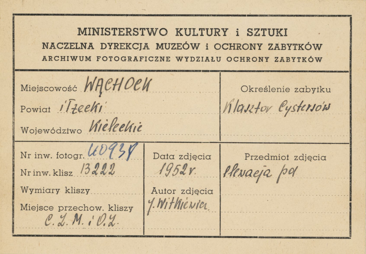 Zespół opactwa Cystersów - klasztor, widok na wieżę w elewacji zach. - metryczka, skan 1