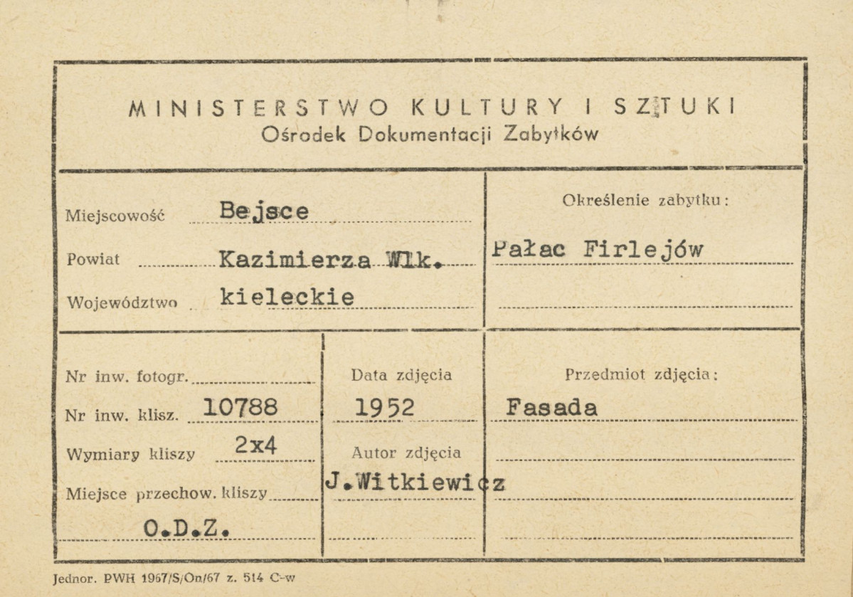Pałac Firlejów - widok elewacji frontowej - metryczka, skan 1