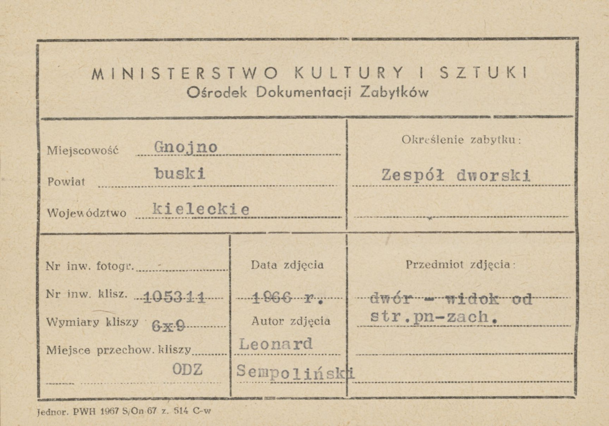Dwór - widok elewacji bocznej i tylnej po przebudowie - metryczka, skan 1
