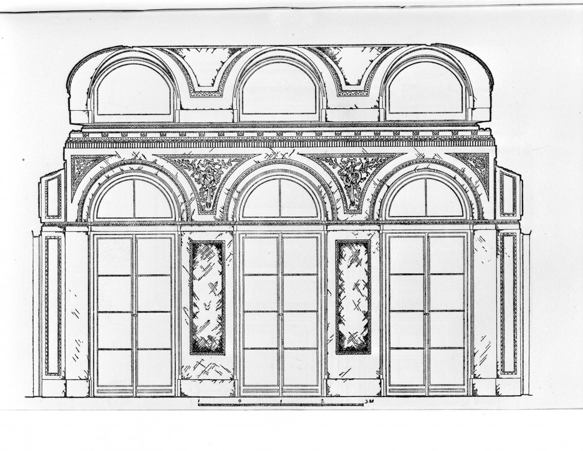 Łazienki Królewskie. Pałac na Wodzie. Sala Salomona - ściana pn. 
Reprodukcja z L. Niemojewski "Wnętrza architektoniczne pałaców Stanisławowskich" 1927., skan 1