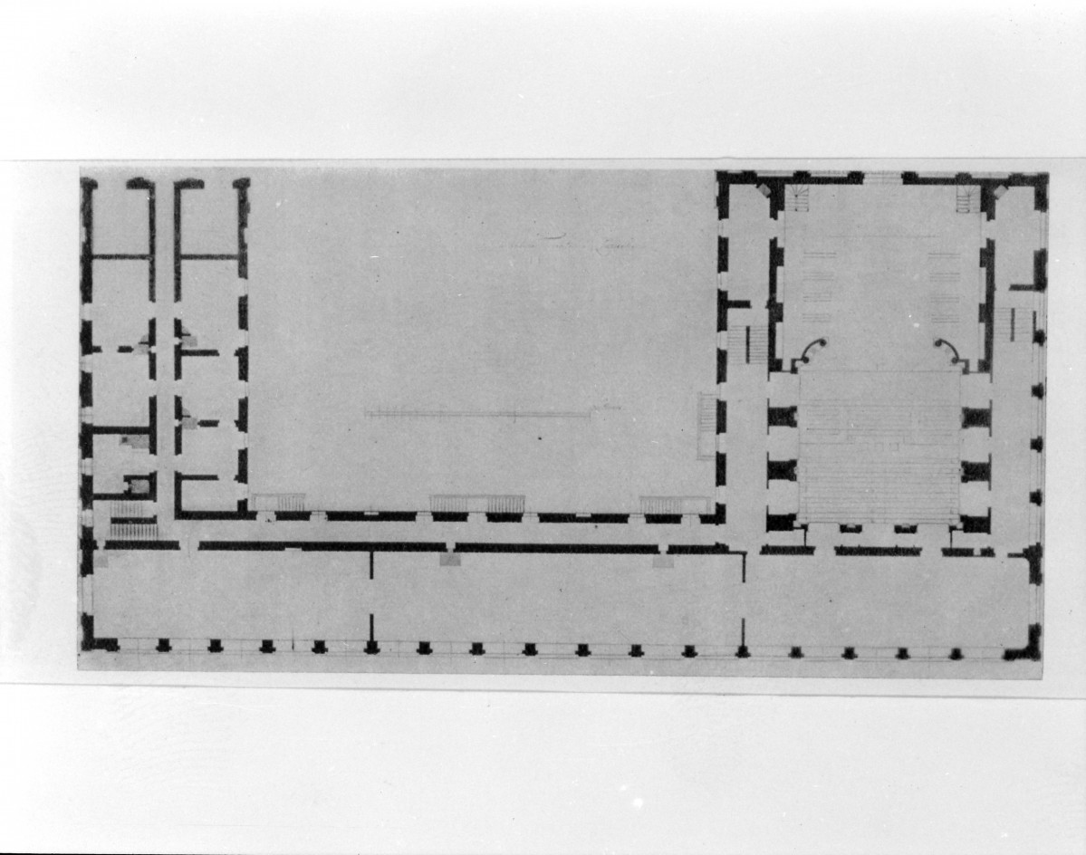 Łazienki Królewskie. Stara Pomarańczarnia - rzut poziomy. (rys. arch. J. Griesmayera z 1796)
Reprodukcja z W. Tatarkiewicz "Dominik Merlini" 1955., skan 1
