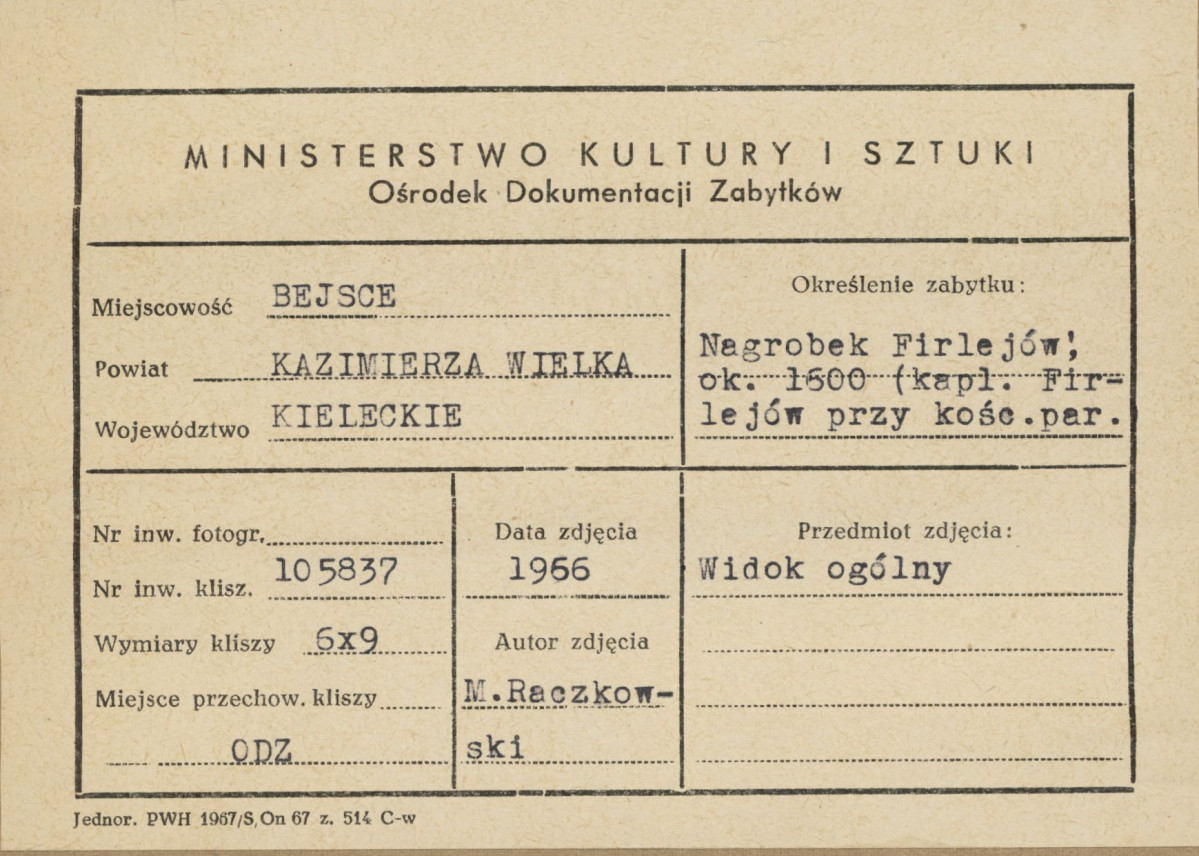 Kaplica Firlejów - nagrobek Firlejów - widok ogólny - metryczka, skan 1