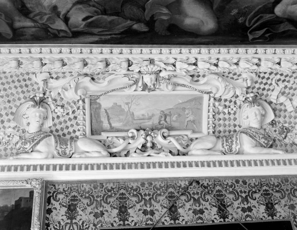 założenie pałacowo-ogrodowe - wnętrze: sypialnia królowej, faseta, fragment, skan 1