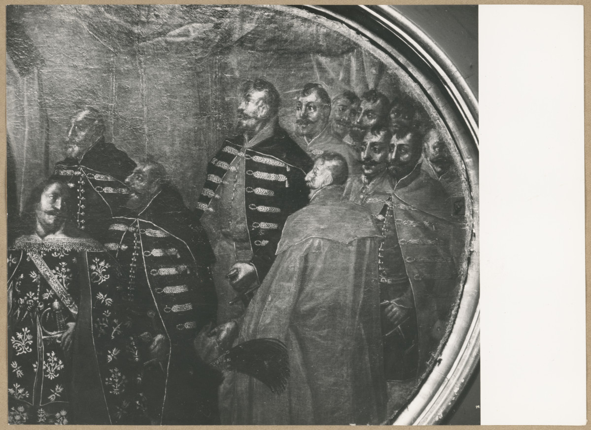 Pałac biskupów - wnętrze , I pokój senatorski , plafon, fragment  sceny środkowej -
przyjęcie posłów, skan 1