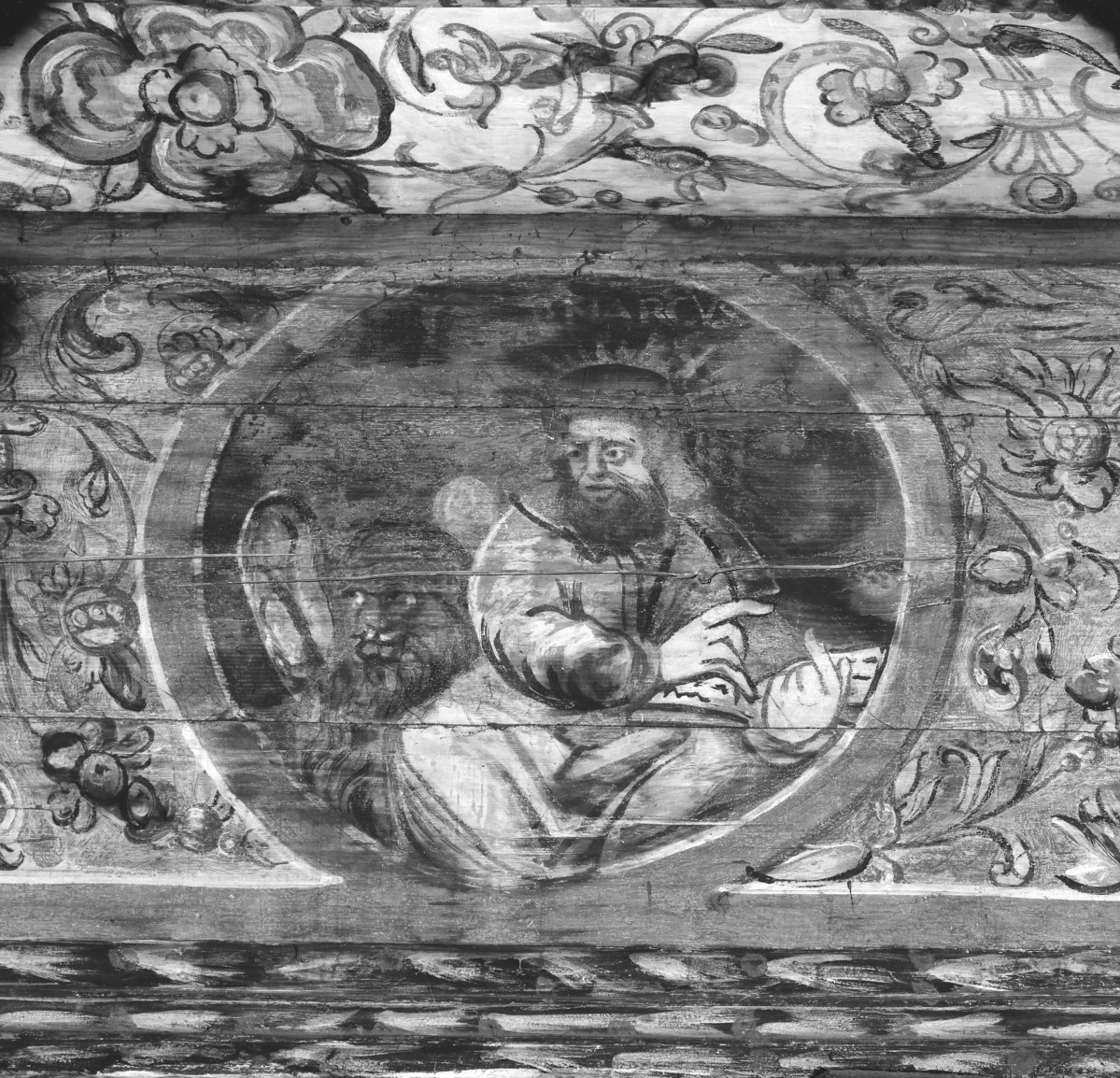 kościół pw. św. Michała Archanioła - nawa główna - zaskrzynienie północne - fragment polichromii z św. Markiem Ewangelistą, skan 1