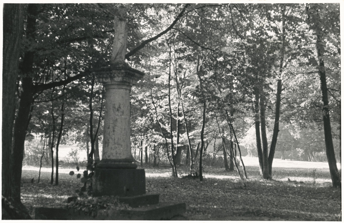 Zespół pałacowo - parkowy,  fragment parku - figura NMP, skan 1