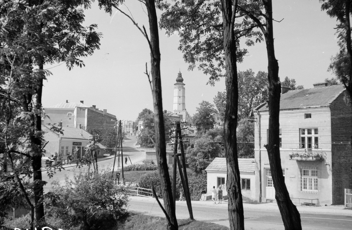 Zabudowa miejska, panorama na wieżę ratuszową., skan 1