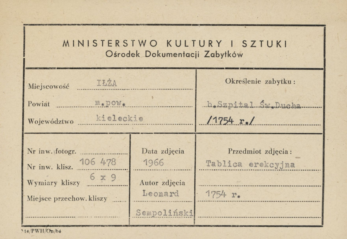 Budynek d. szpitala św. Ducha - tablica erekcyjna z 1754 r. - metryczka, skan 1