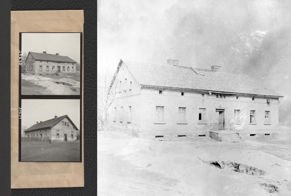 dwór - zabudowa gospodarcza, elewacja , skan 1