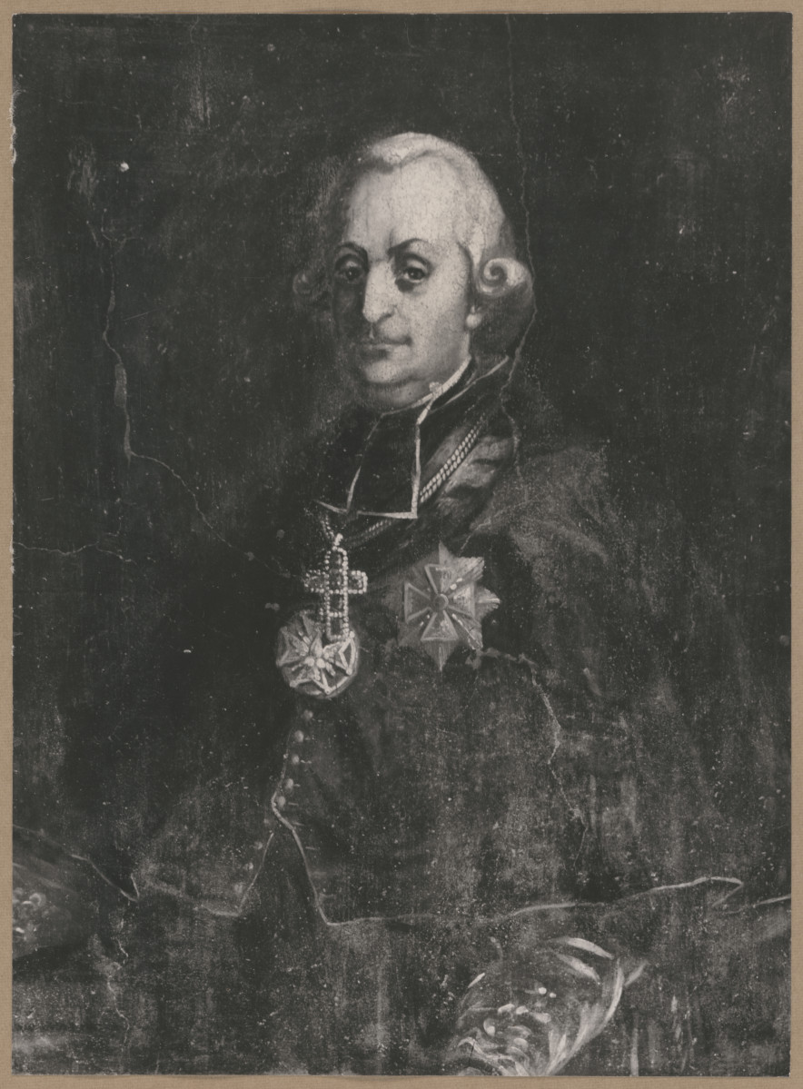 Pałac biskupów - wnętrze, d. sala jadalna, ściana wschodnia, fryz - polichromia, portret bpa Feliksa Turskiego, skan 1