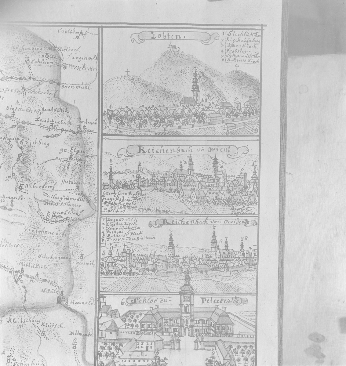 Panorama miasta. Rycina z "Topografii Śląska" autorstwa Friedricha Bernharda Wernera. , skan 1