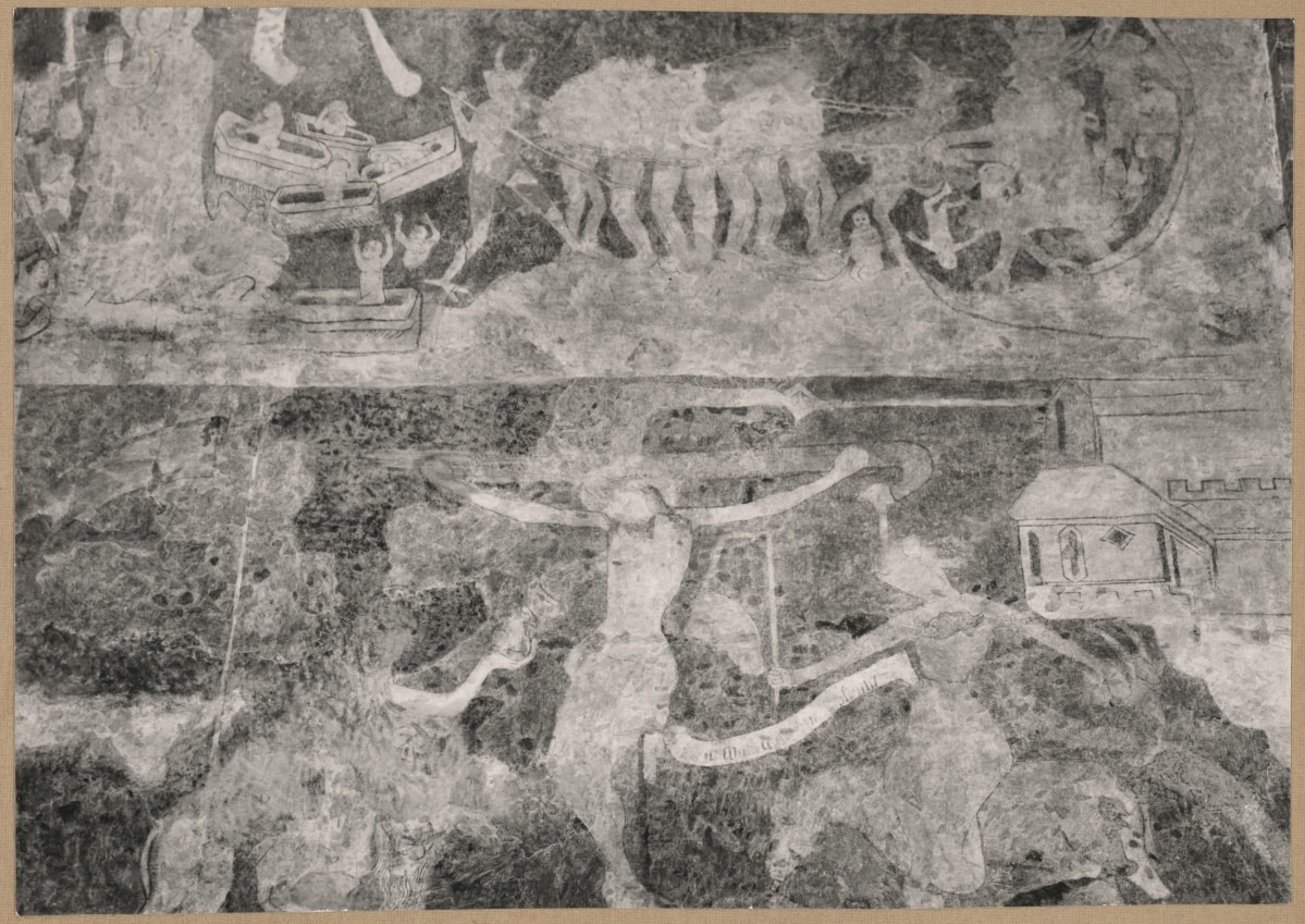 Zespół klasztorny - kościół, wnętrze, prezbiterium, fragment malowideł ściennych, skan 1