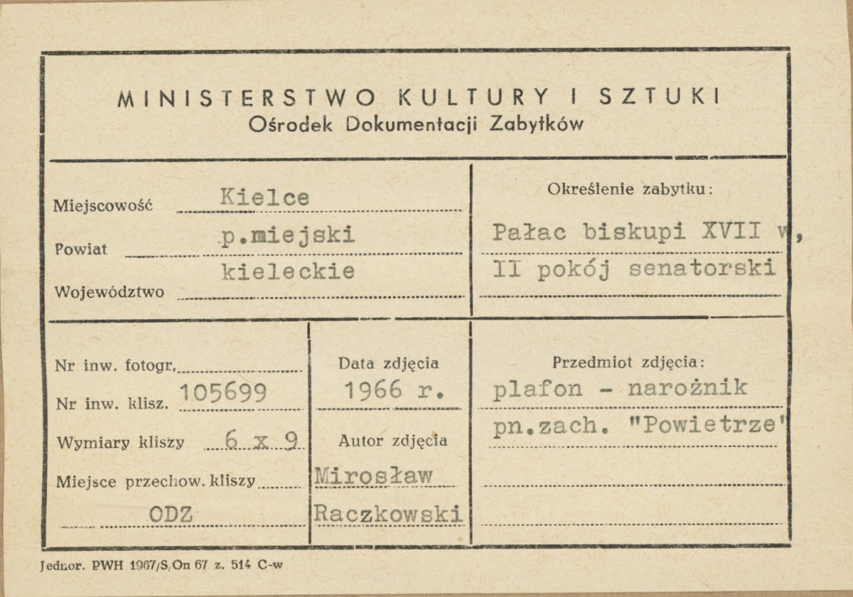 Pałac biskupów - wnętrze , II pokój senatorski , fragment plafonu - metryczka, skan 1