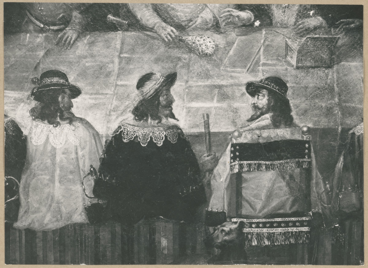 Pałac biskupów - wnętrze , I pokój senatorski , plafon, fragment  sceny bocznej - rokowania , skan 1