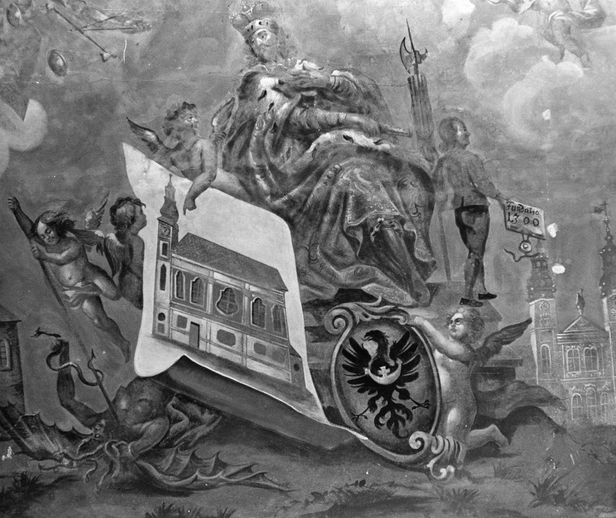 pałac, 1. połowa XVIII w. - wnętrze: malowidło ścienne, skan 1