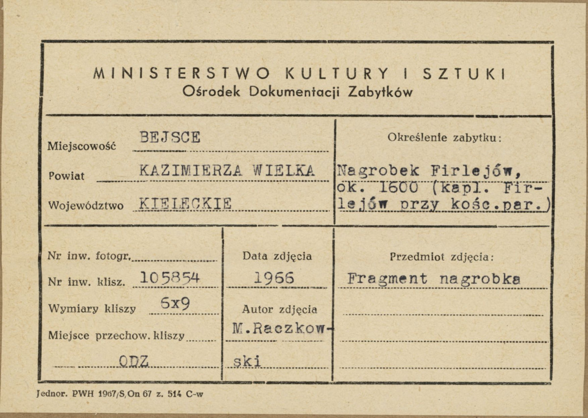 Kaplica Firlejów - nagrobek Firlejów - fragment dekoracji  - metryczka, skan 1