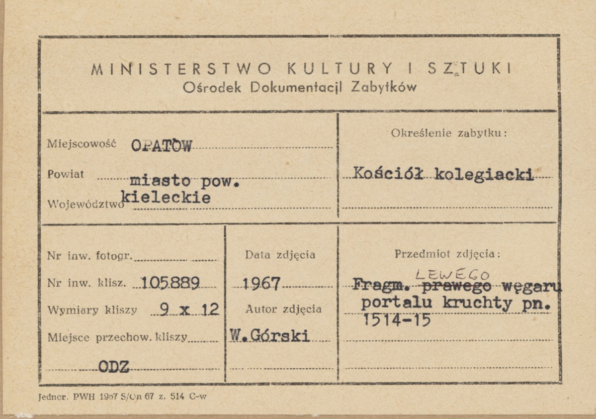 Kolegiata - portal płn., fragment lewego węgaru - metryczka

, skan 1