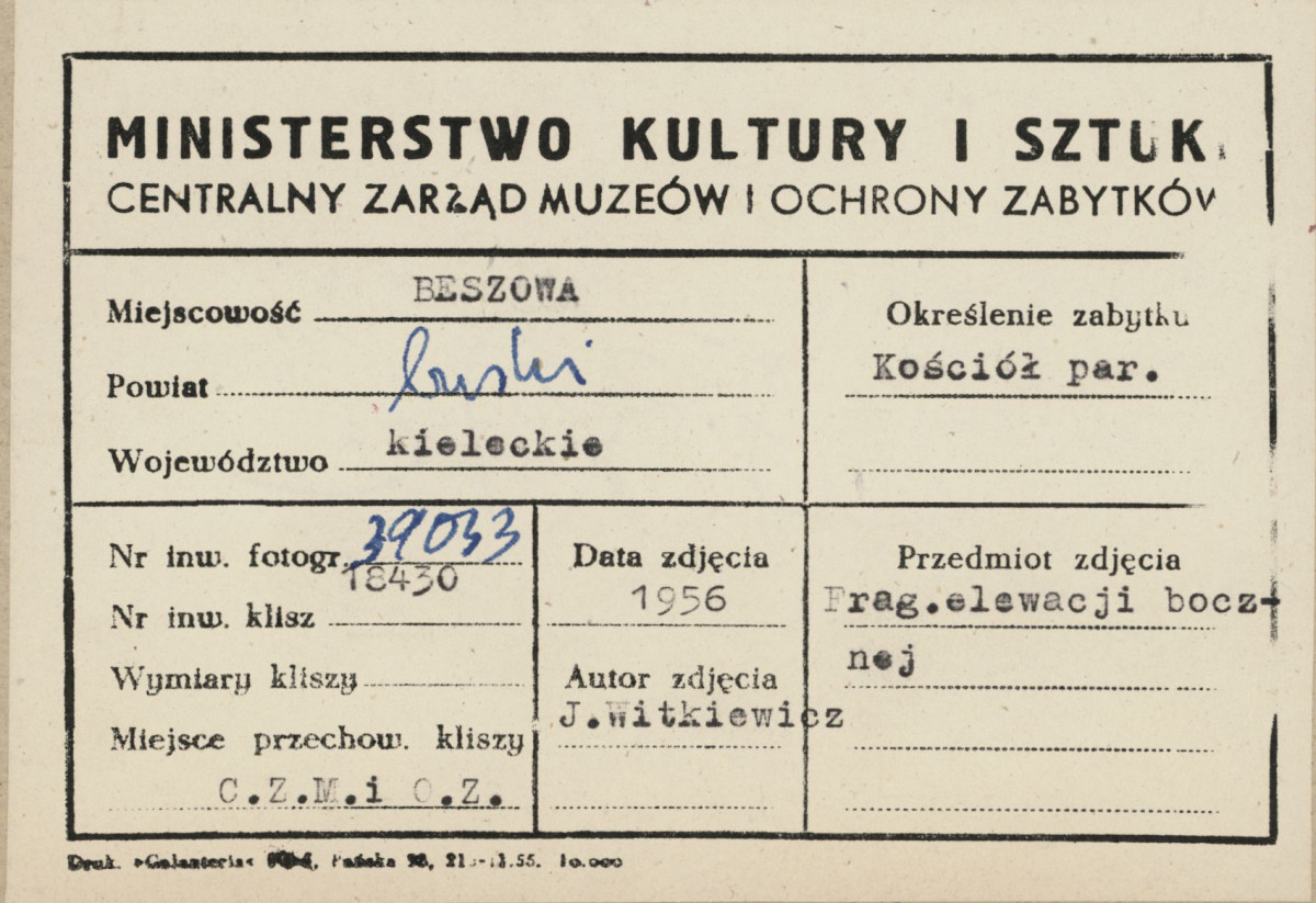 Kościół parafialny - fragment elewacji bocznej  - metryczka, skan 1