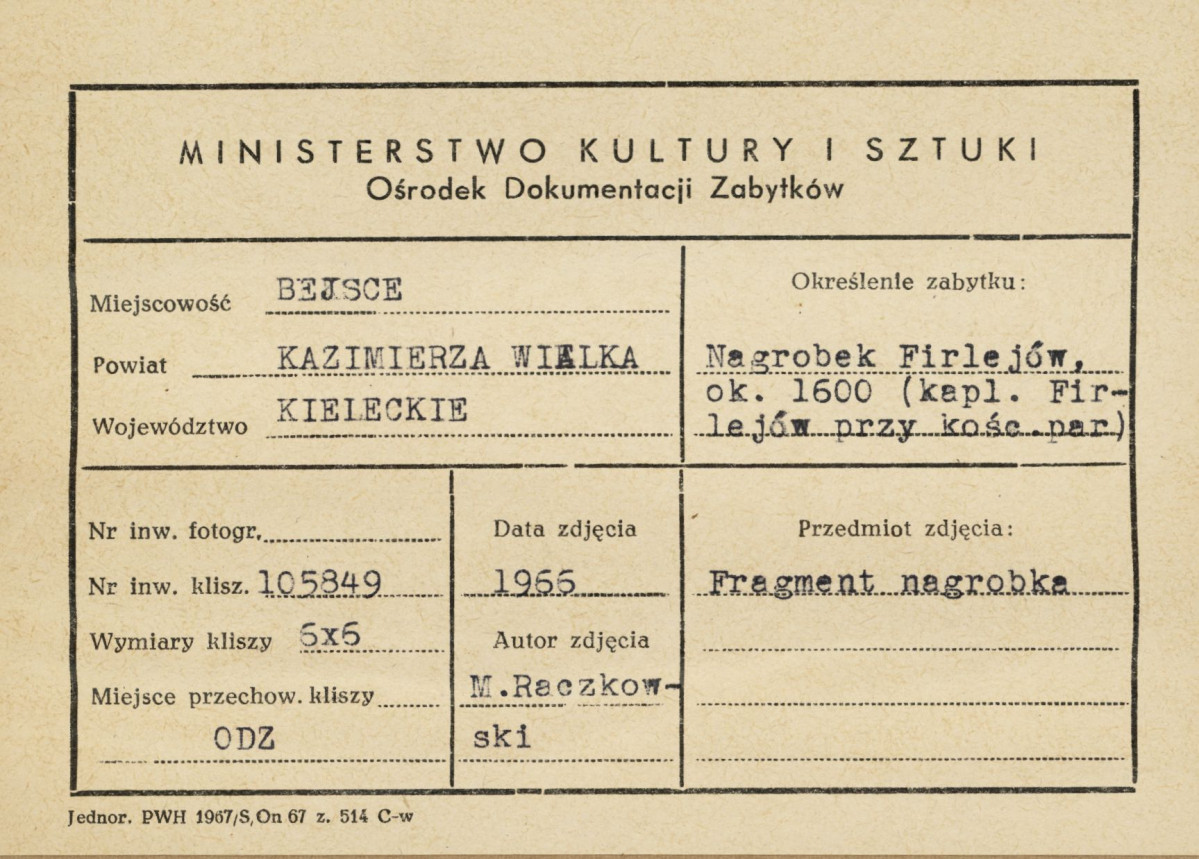 Kaplica Firlejów - nagrobek Firlejów - fragment dekoracji - metryczka, skan 1