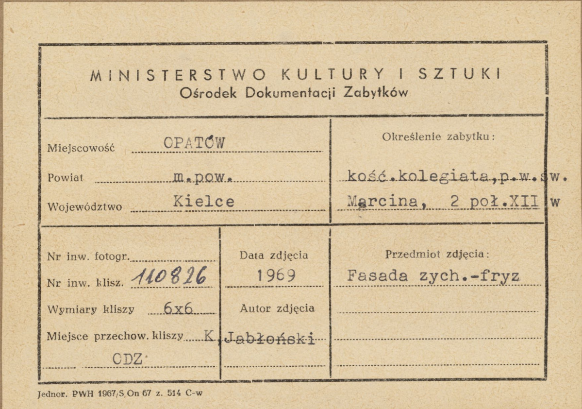 Kolegiata - fragment fryzu romańskiego na fasadzie - metryczka

 , skan 1
