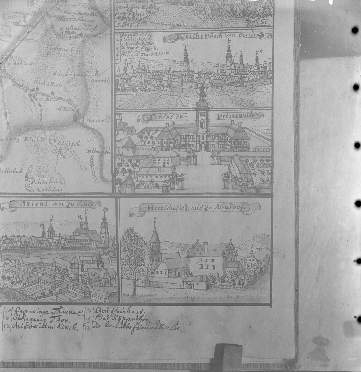 Panorama miasta. Rycina z "Topografii Śląska" autorstwa Friedricha Bernharda Wernera. , skan 1