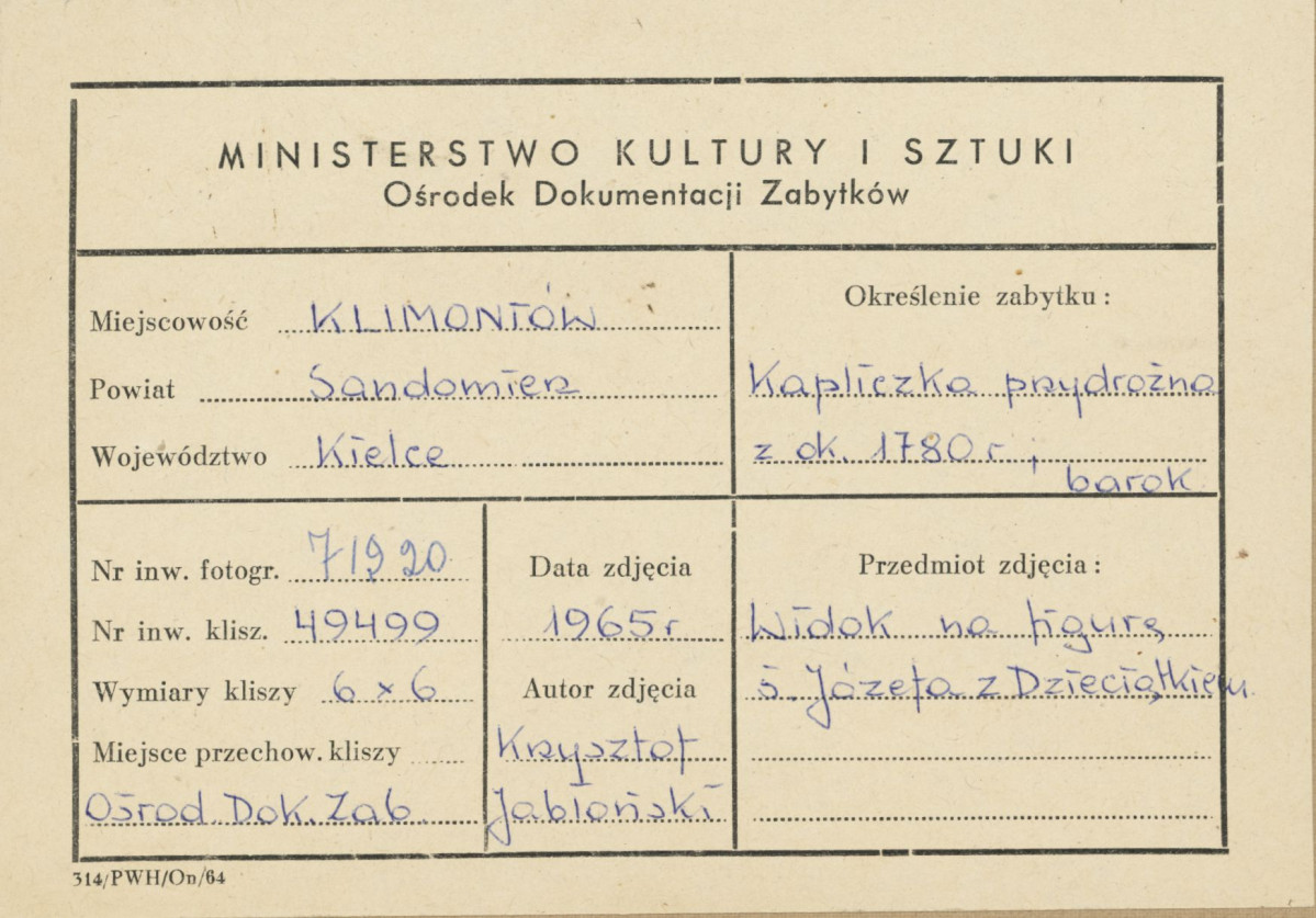 Kapliczka przydrożna z figurą św. Józefa z Dzieciątkiem - metryczka, skan 1