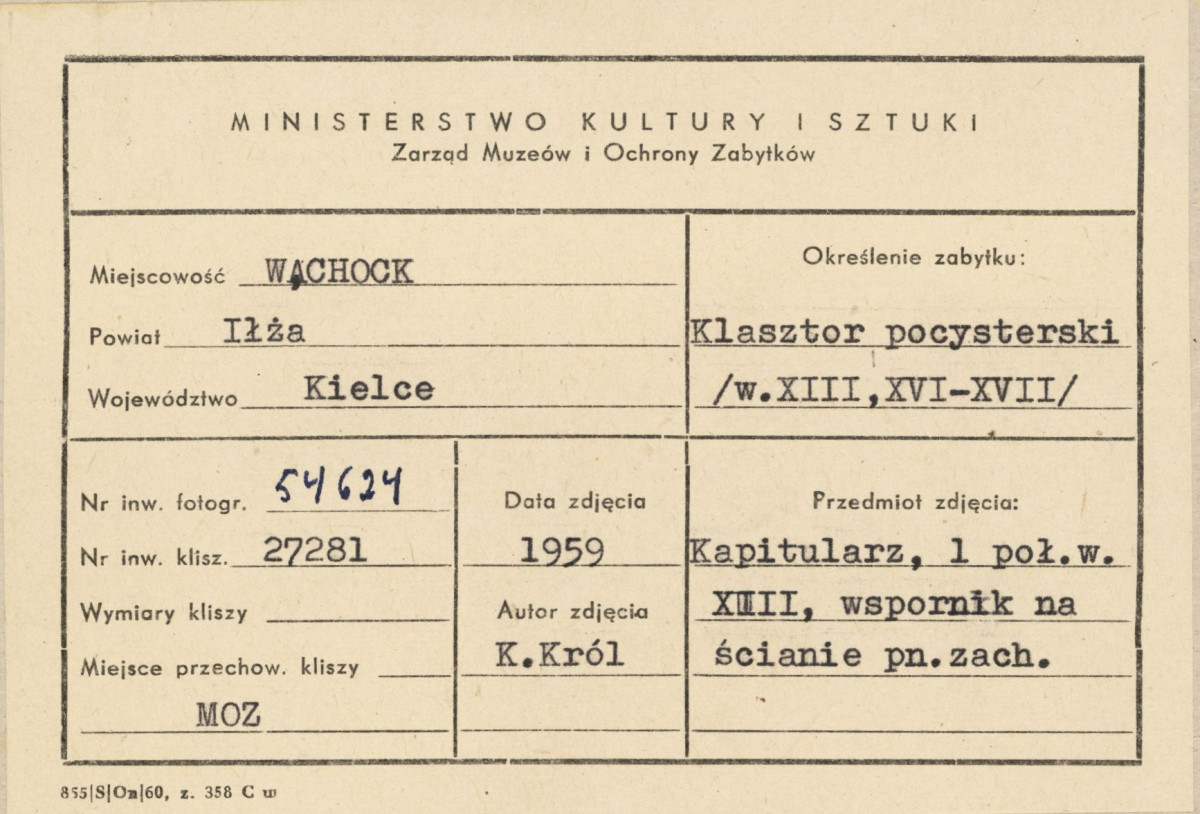 Zespół opactwa Cystersów - klasztor, kapitularz, wspornik łuku sklepienia - metryczka, skan 1