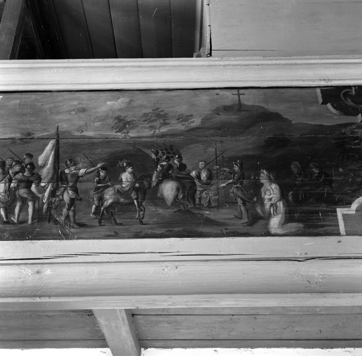 kościół filialny pw. św. Barbary - wnętrze: chór muzyczny, fragment malowidła, skan 1