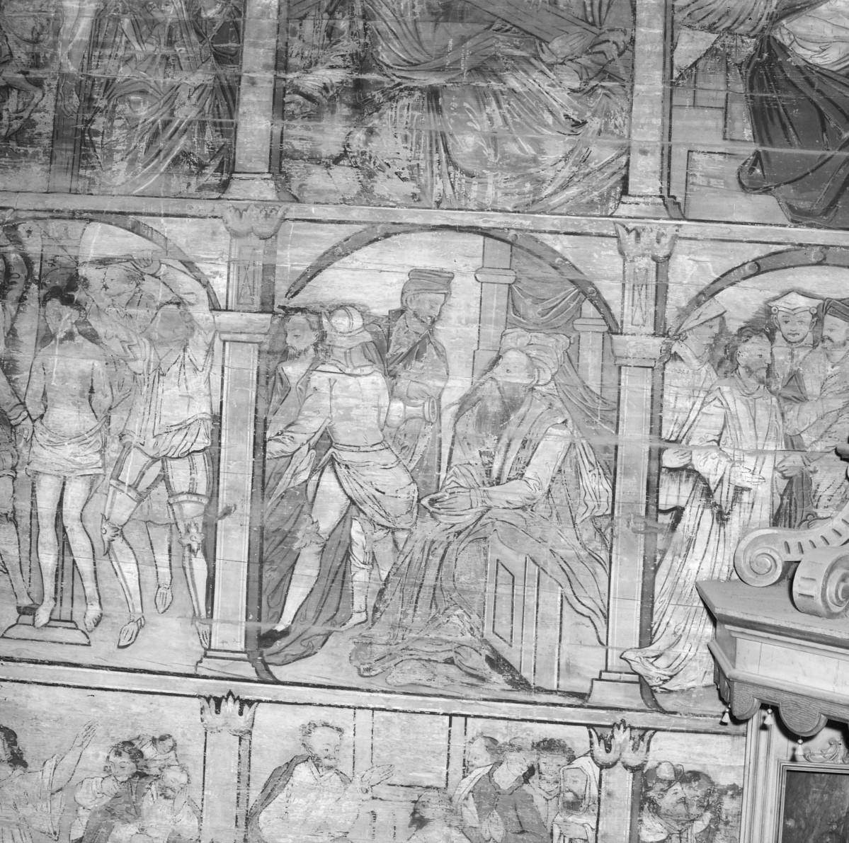 kościół parafialny pw. Matki Boskiej Różańcowej i św. Jana Kantego, 1527 r. - polichromia 1. połowa XVII w. - Piłat umywa ręce, skan 1