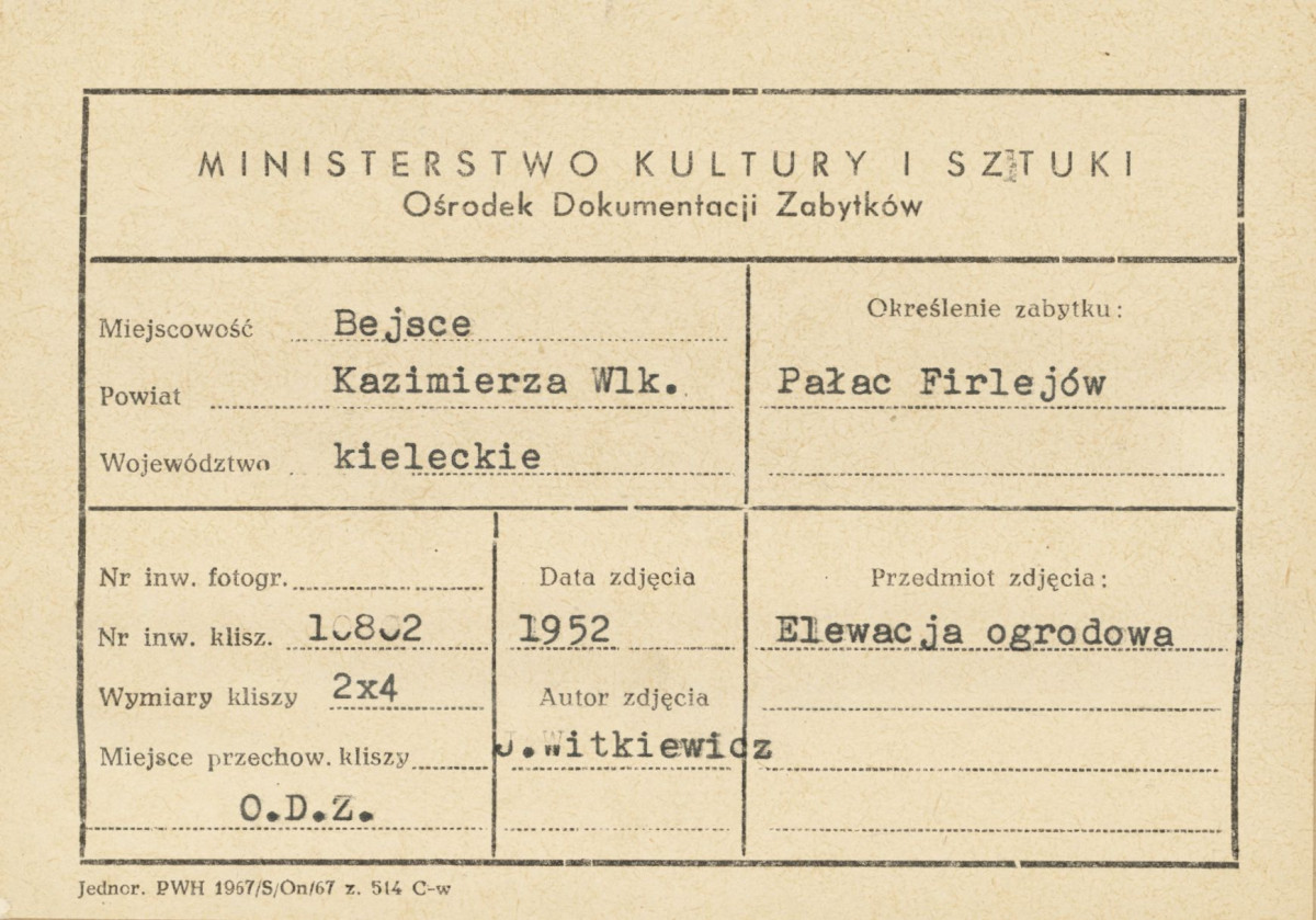 Pałac Firlejów - widok elewacji ogrodowej - metryczka, skan 1