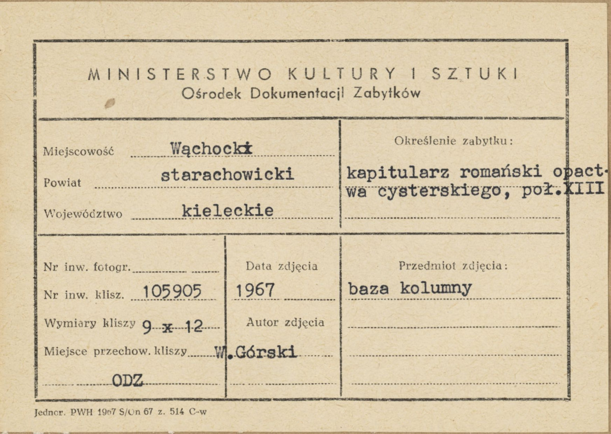 Zespół opactwa Cystersów - klasztor, kapitularz, baza kolumny - metryczka, skan 1