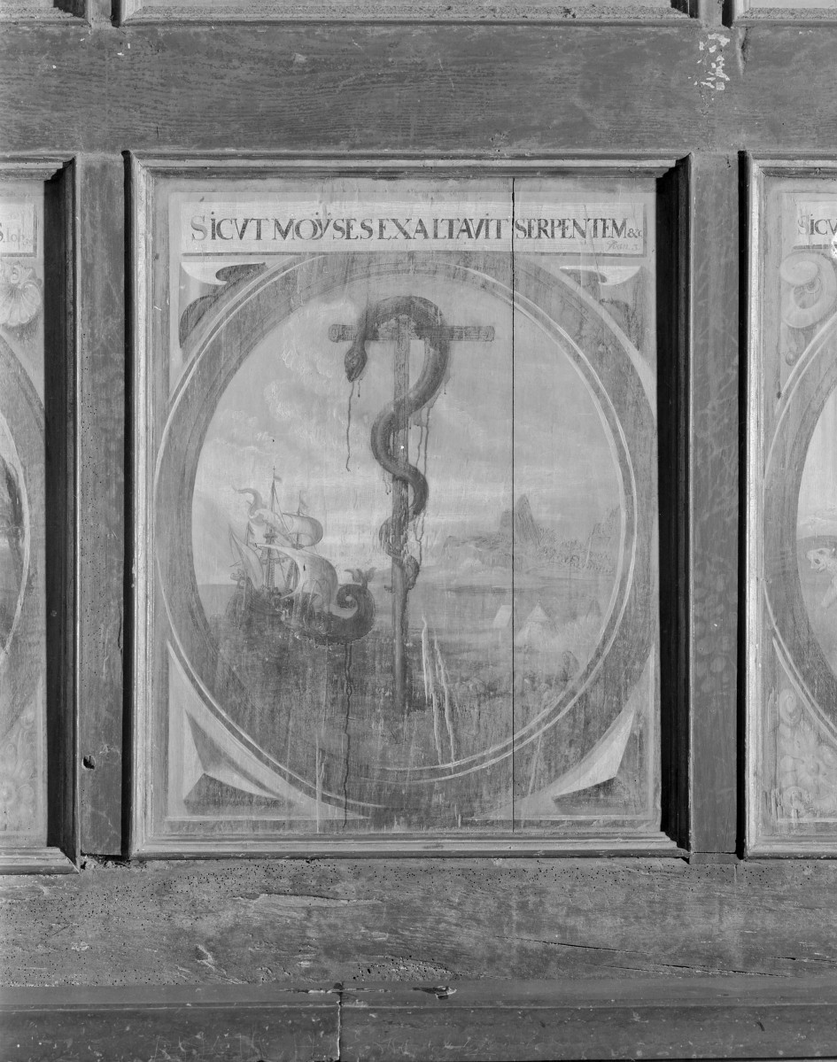 Bazylika katedralna Wniebowzięcia NMP - wnętrze: malowidło na odwrocie stalli w prezbiterium, skan 1