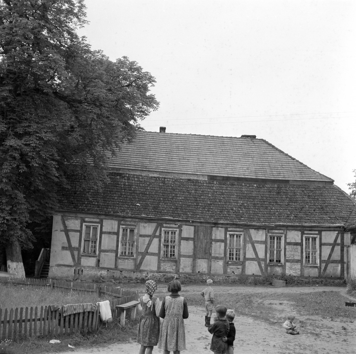 zespół dworski - budynek gospodarczy, elewacja szachulcowa, skan 1