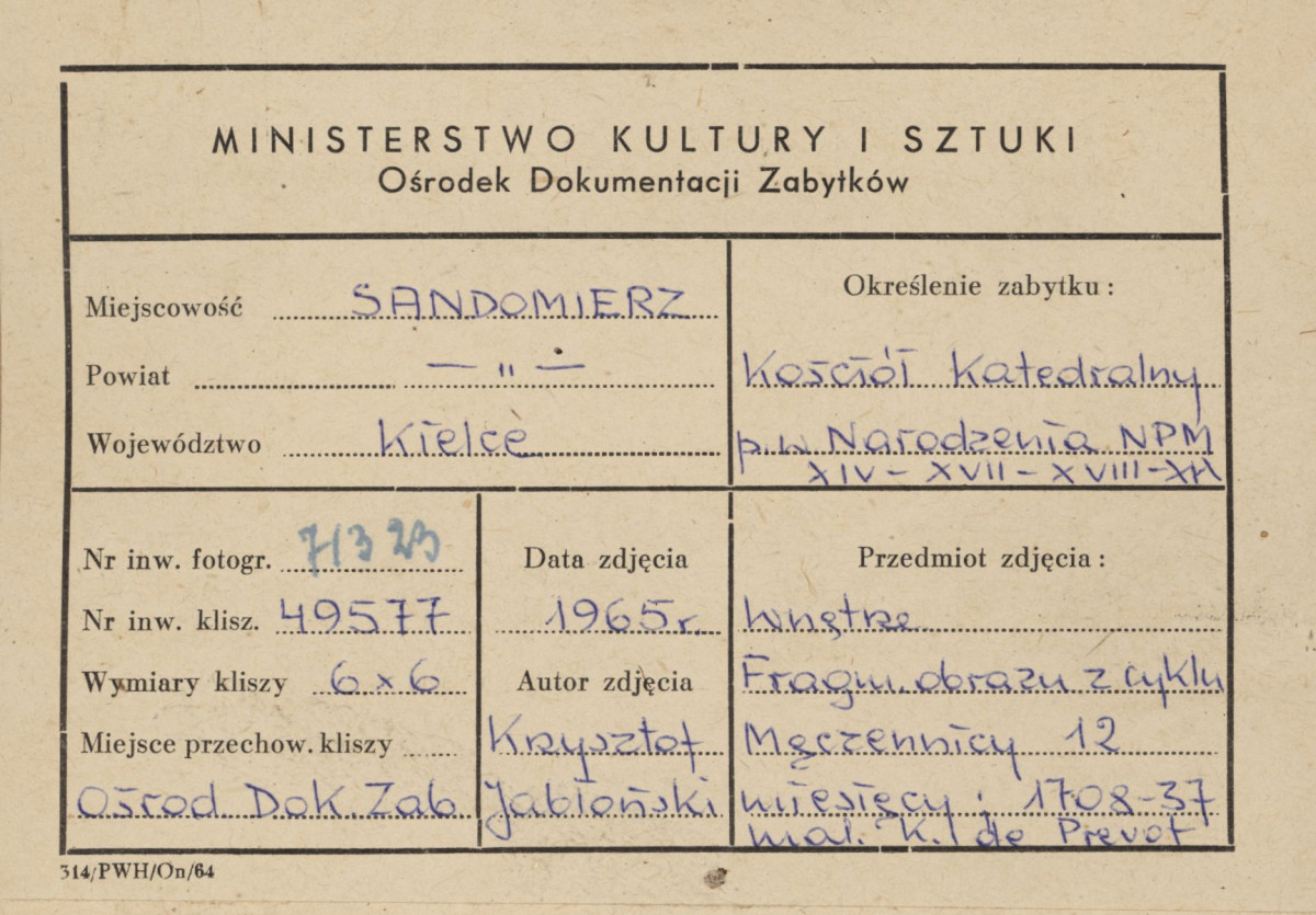 Katedra - wnętrze, obraz "Męczennicy" - fragment - metryczka, skan 1